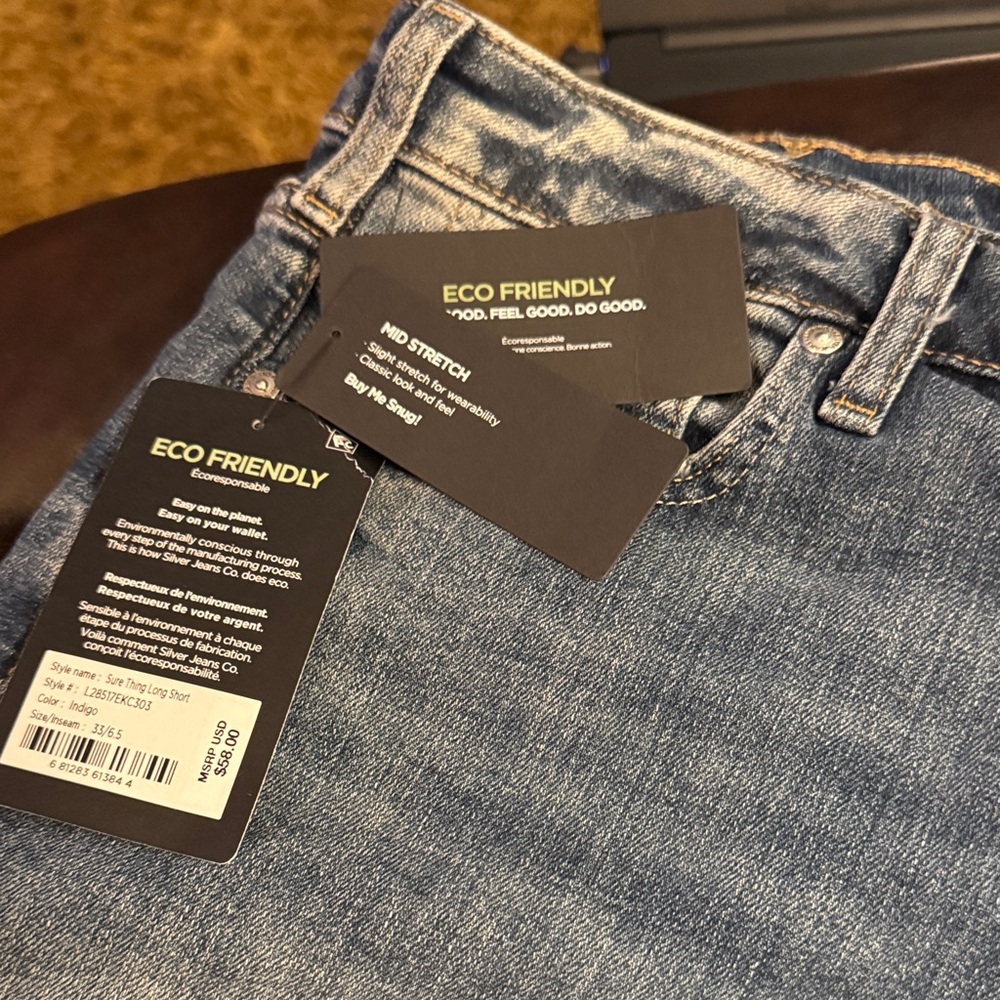 Silver Jeans Co Eco-Friendly “Sure Thing” long shorts high rise cuffed 33 waist